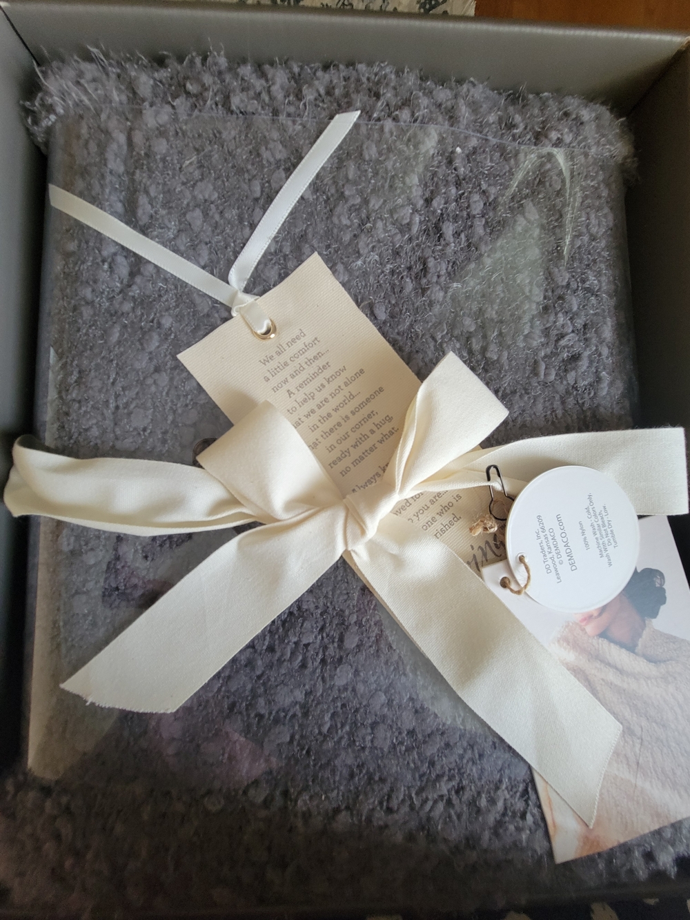 NWT Demdaco Charcoal Gray Giving Shawl with Gift Box.